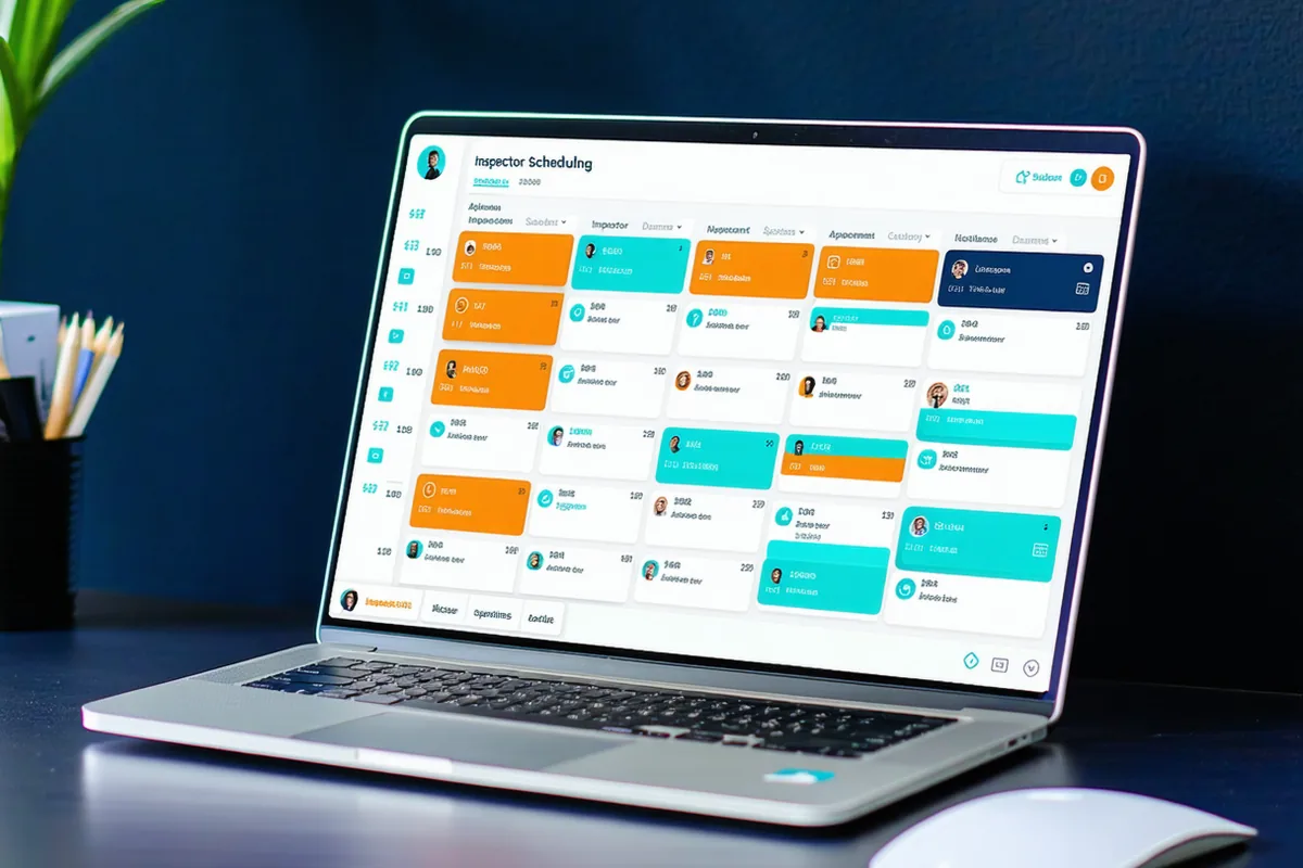 Checkfirst scheduling dashboard showing a weekly auditor assignment grid with certification badges and status indicators